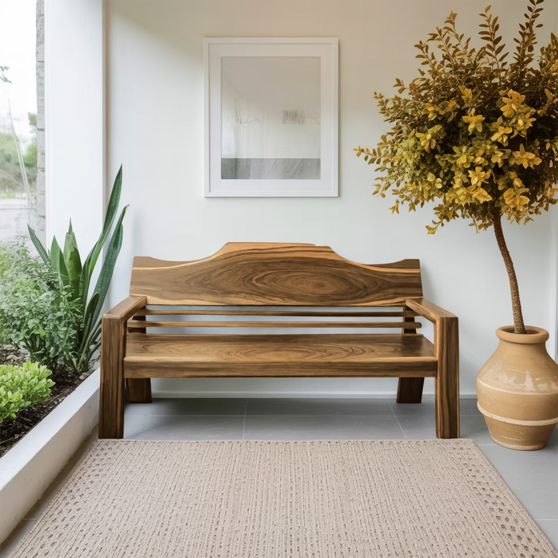 Rustic Outdoor Wooden Bench With Curved Backrest For Garden Or Porch Kitchnce
