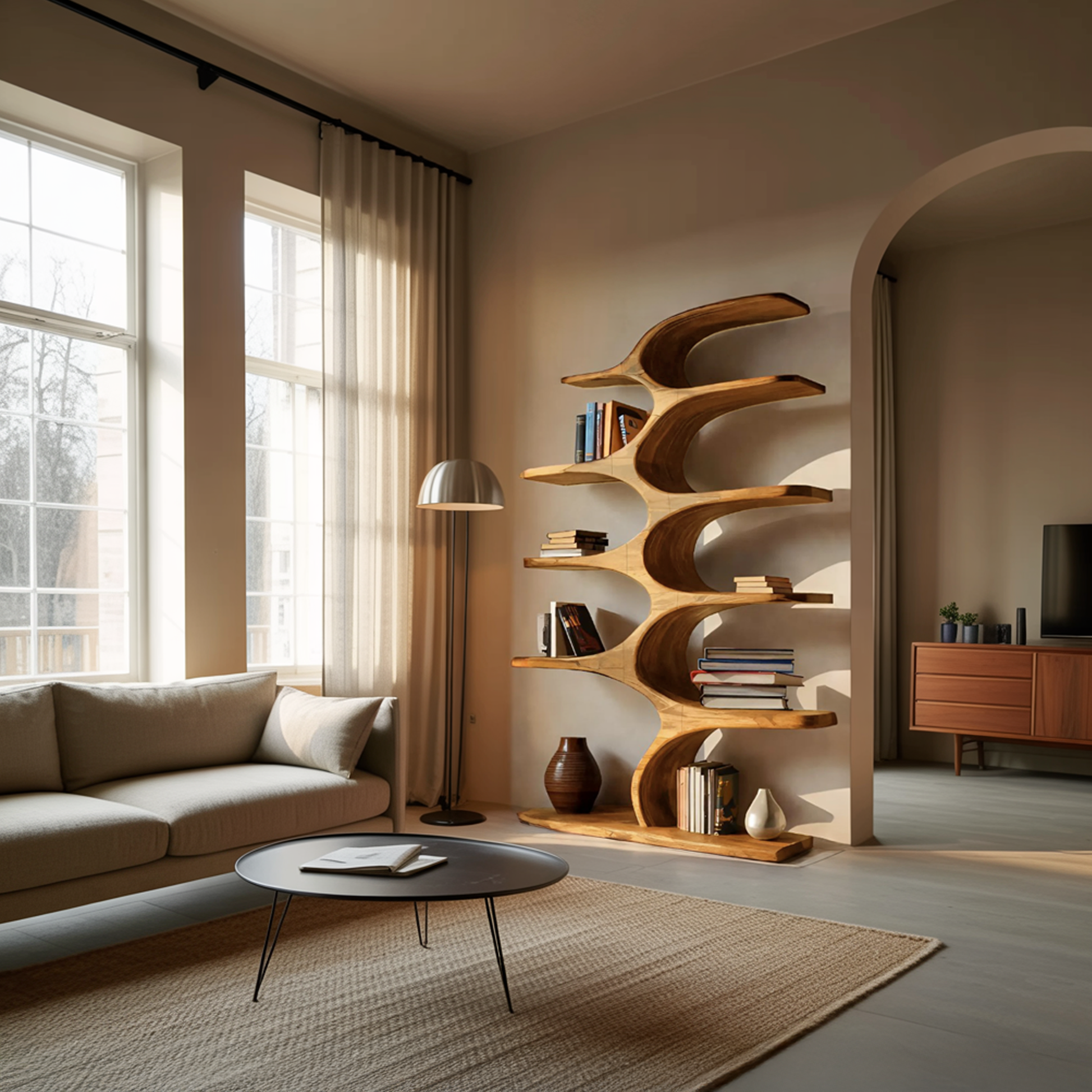 Artistic Curved Bookshelf Fluid Lines Statement For Designer Interiors Kitchnce