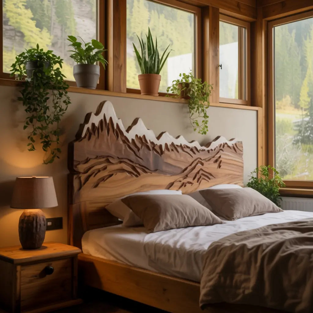 Rustic Style Mountain Carved Headboard Wall Art Bedroom Kitchnce