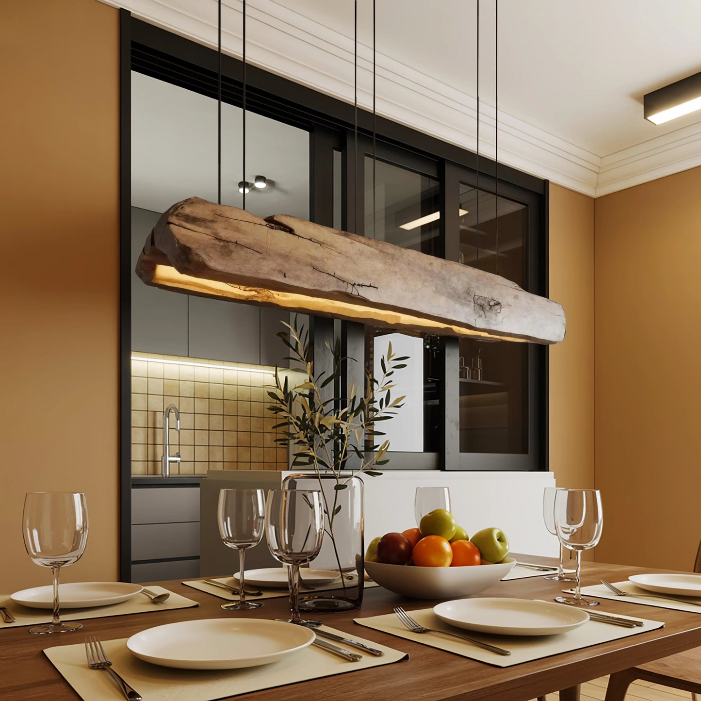 Rustic Log Beam Pendant Lighting For Kitchen Island Kitchnce