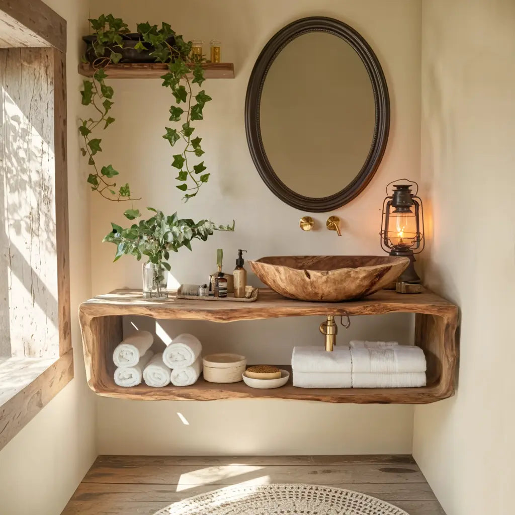 Handcrafted Wooden Vanity For Bathroom Natural Look Kitchnce