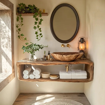 Handcrafted Wooden Vanity For Bathroom Natural Look Kitchnce