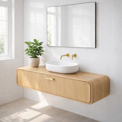 Handcraft Floating Solid Wood Bathroom Vanity with Single Drawer Storage Kitchnce