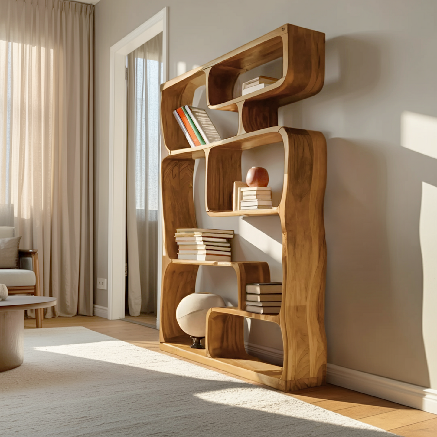 Modern Sculptural Bookshelf With Geometric Design For Living Room Kitchnce