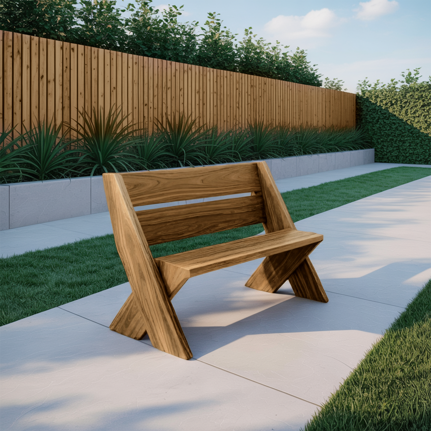 Modern Outdoor Bench With Angled Legs For Garden Patio And Backyard Kitchnce
