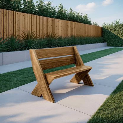 Modern Outdoor Bench With Angled Legs For Garden Patio And Backyard Kitchnce
