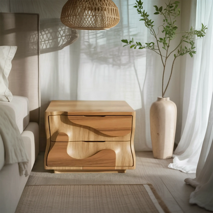 Modern Wavy Nightstand with Carved Drawer Cabinet For Bedroom And Living Room Kitchnce