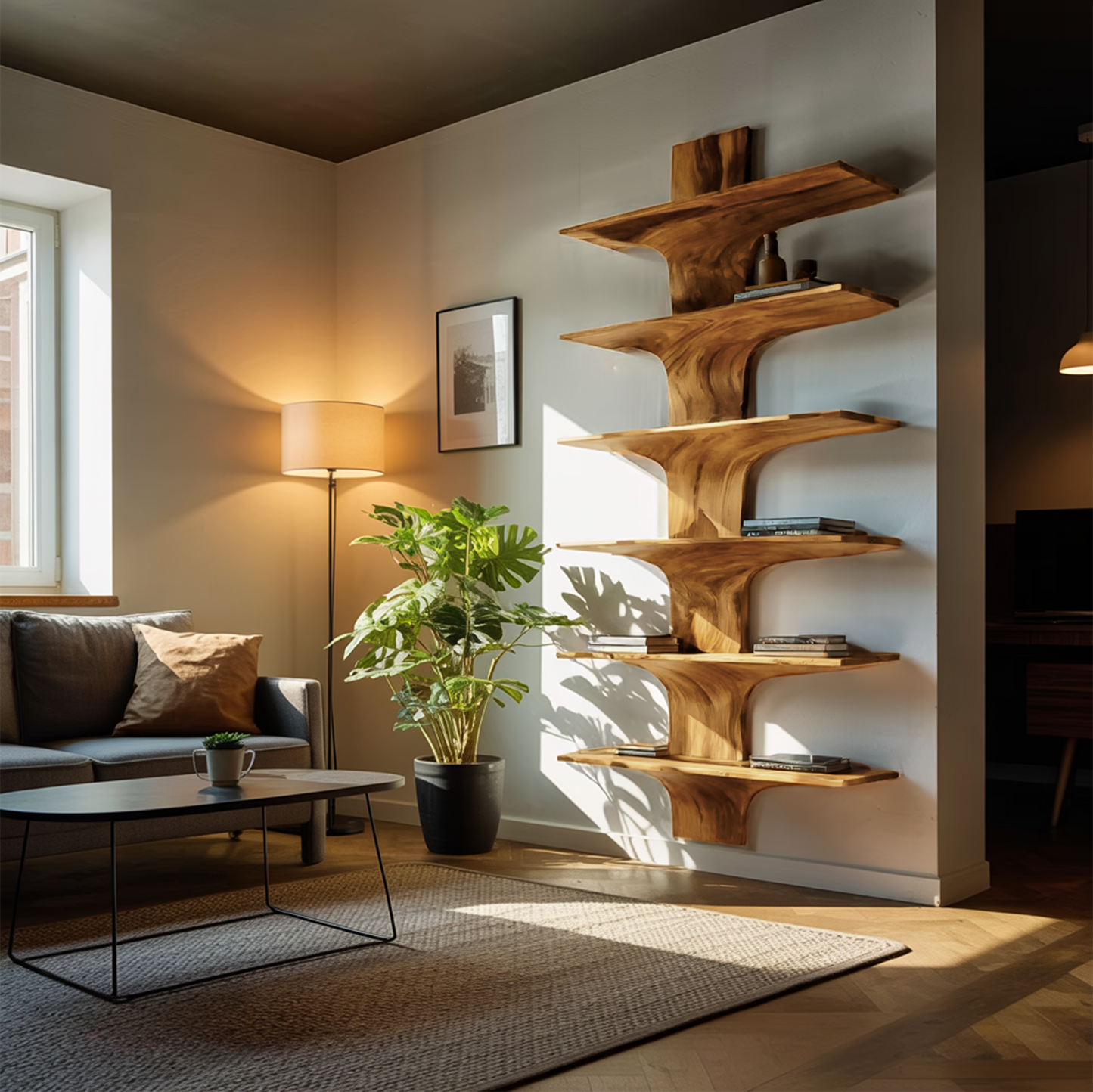 Contemporary Wood Wall Mounted Bookshelf For Home Interior Kitchnce