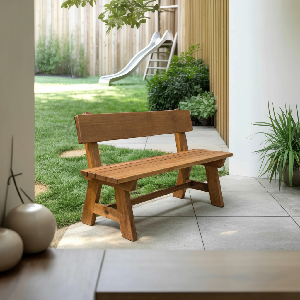 Rustic Garden Bench With Backrest For Patio Or Porch Kitchnce