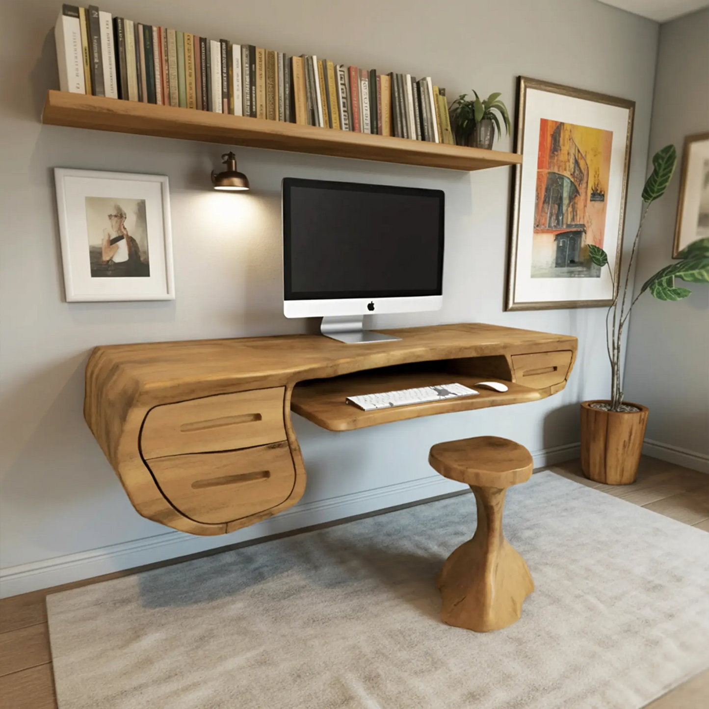 Floating Sculptural Desk With Drawers For Home Office And Studio Kitchnce