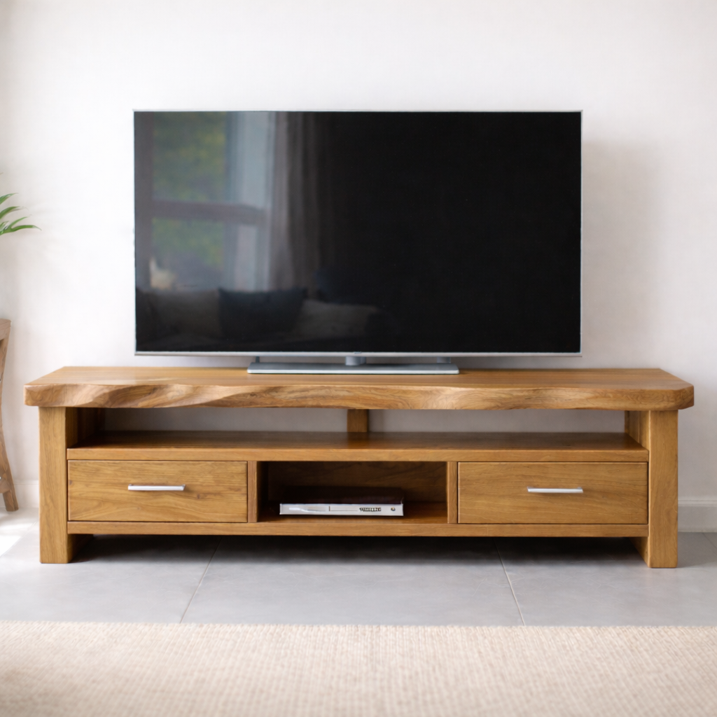 Solid Wood TV Stand with Drawers and Open Media Shelf Kitchnce