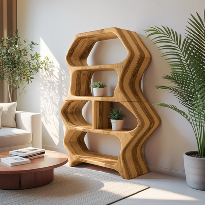 Sculptural Bookshelf With Organic Carved Display For Living Room And Office Kitchnce