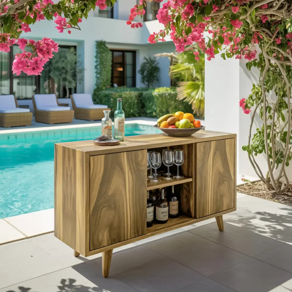 Mid Century Outdoor Bar Cabinet With Wine Storage For Patio Kitchnce