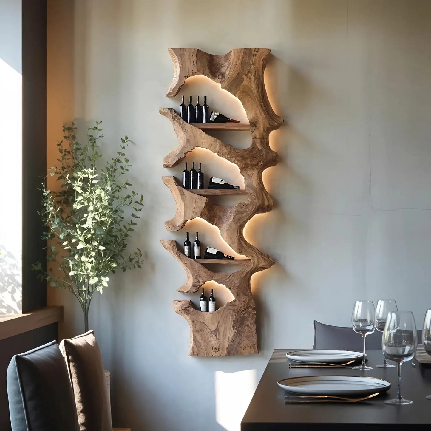 Mid Century Solid Wood Wine Rack For Bar Decor And Display Kitchnce