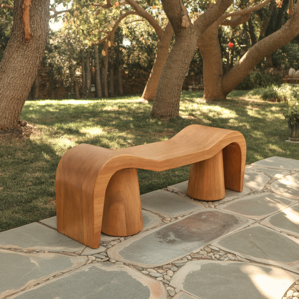 Contemporary Sculpted Wood Bench For Garden Or Patio Kitchnce