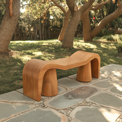 Contemporary Sculpted Wood Bench For Garden Or Patio Kitchnce