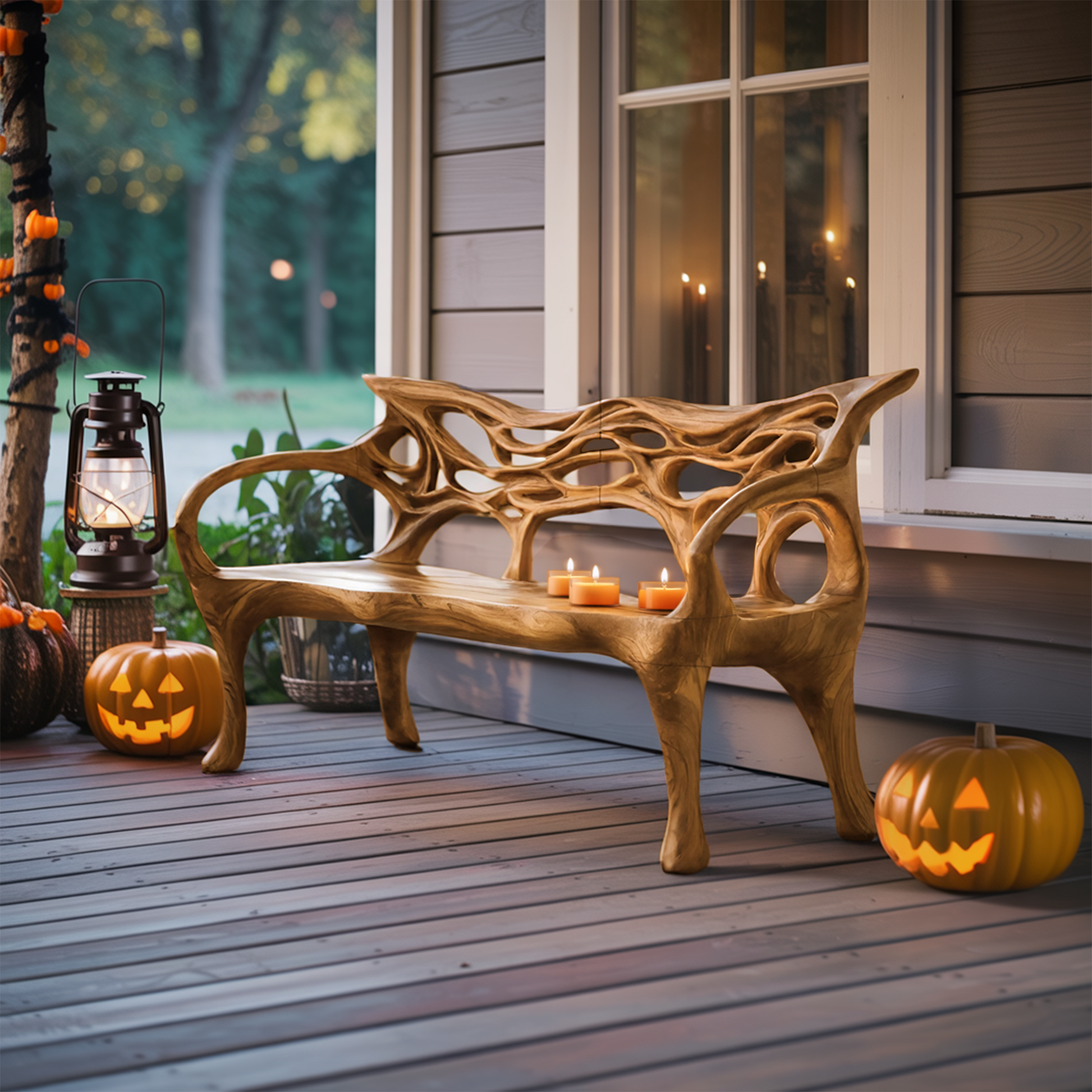 Mid Century Solid Wood Halloween Bench For Outdoor Design Kitchnce