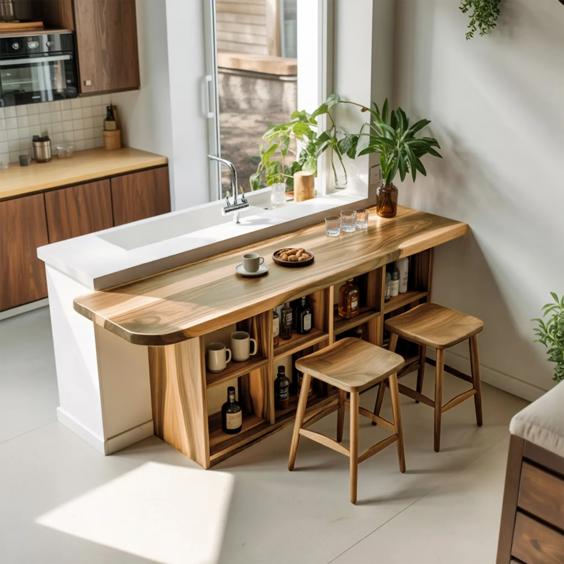 Curved Wood Bar Table With Storage For Kitchen Or Dining Area Kitchnce
