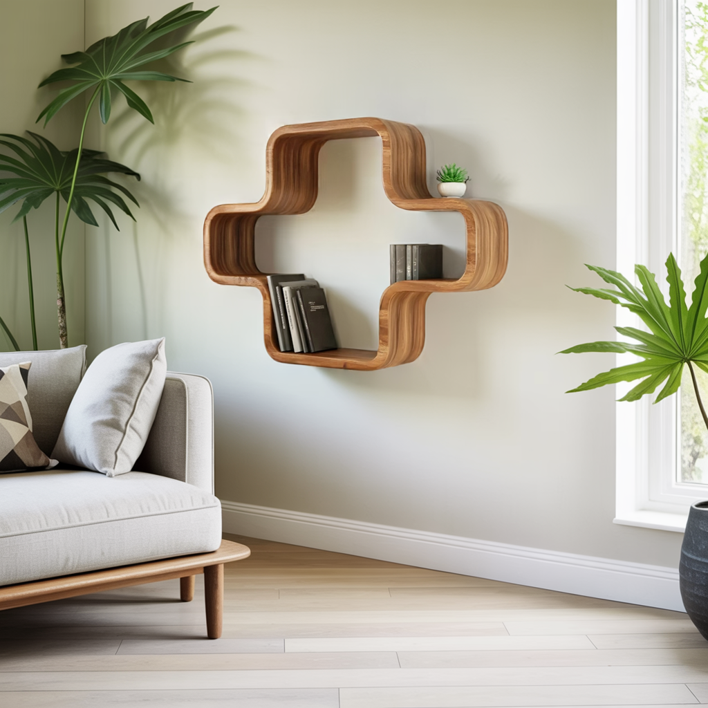 Modern Geometric Wall Mounted Bookshelf For Living Room And Office Kitchnce