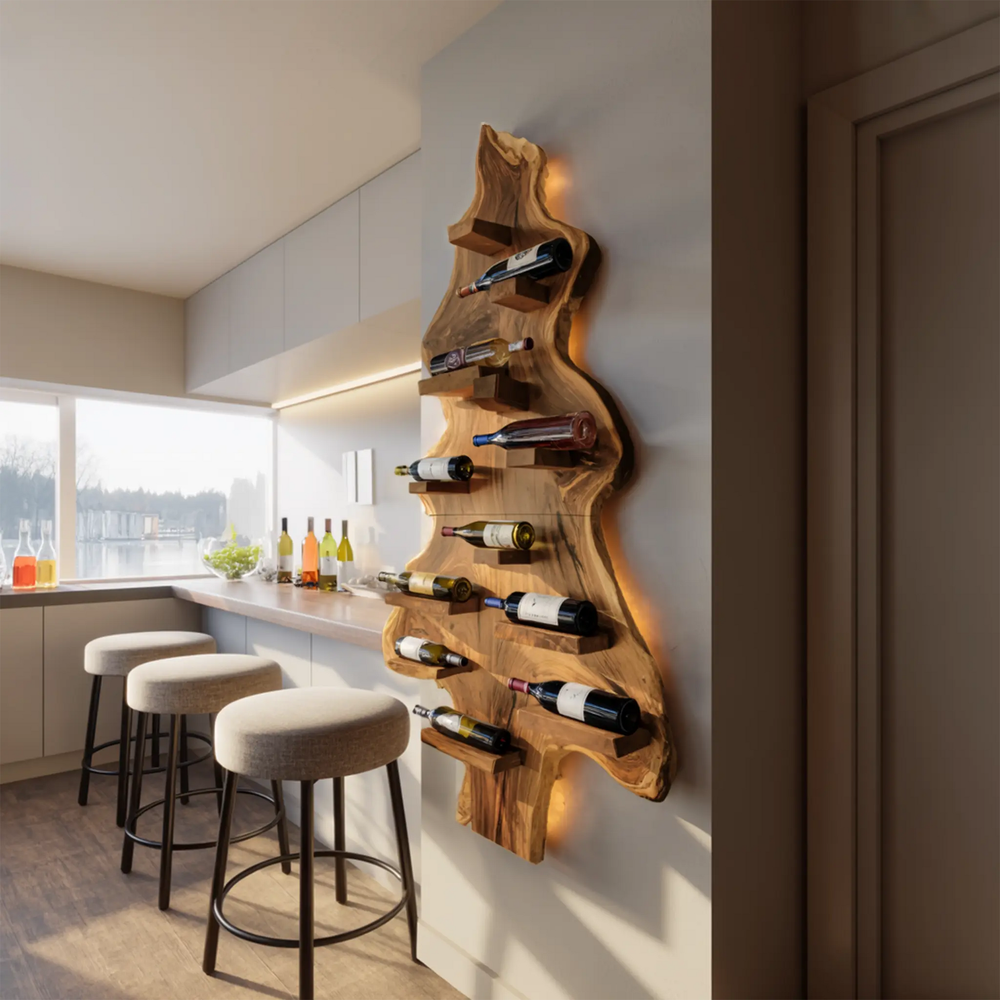 Mid Century Solid Wood Wine Rack For Entryway Furniture Style Kitchnce
