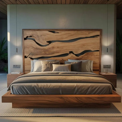 Contemporary Live Edge Headboard With Natural Woodgrain Kitchnce