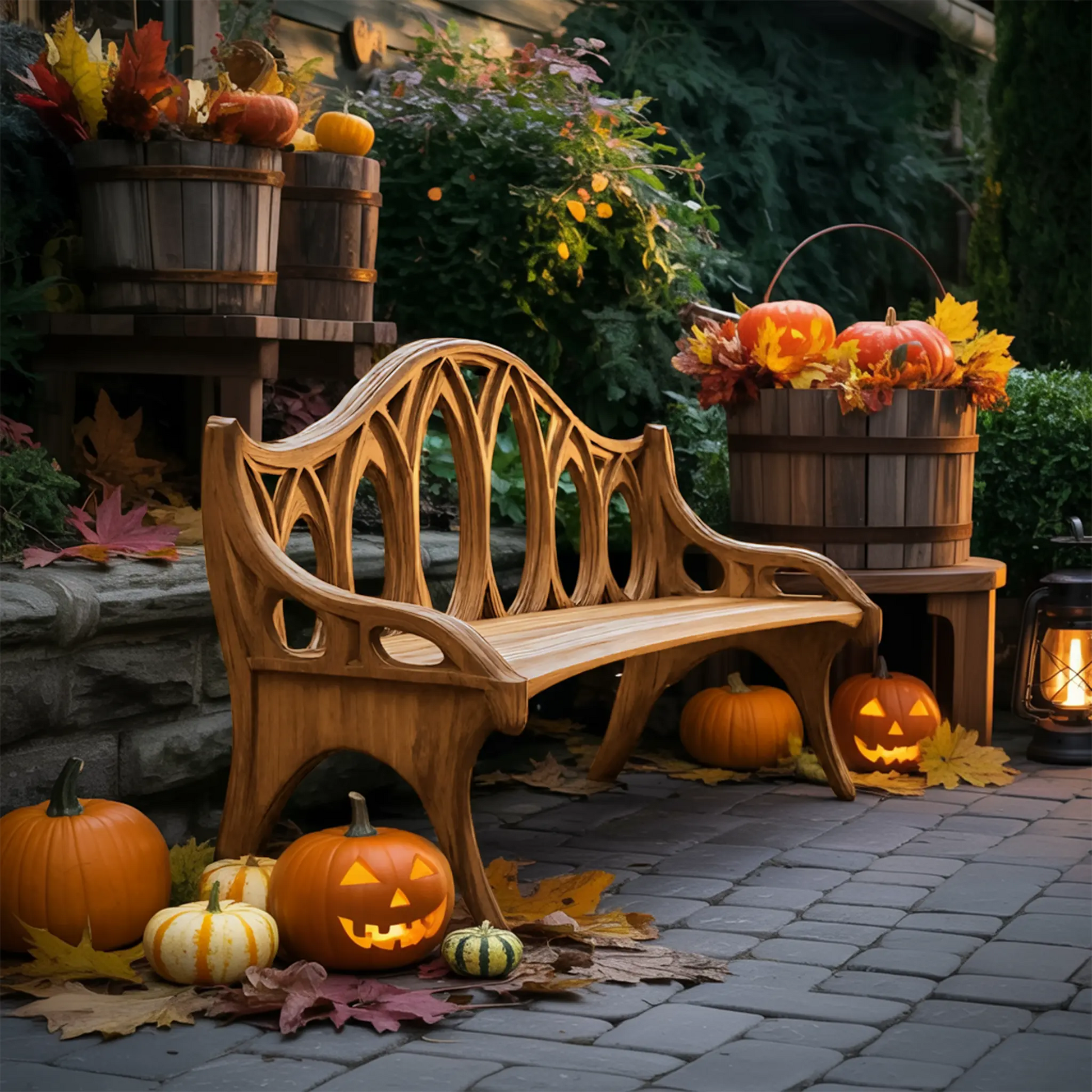 Farmhouse Solid Wood Halloween Bench For Outdoor Porch Design Kitchnce
