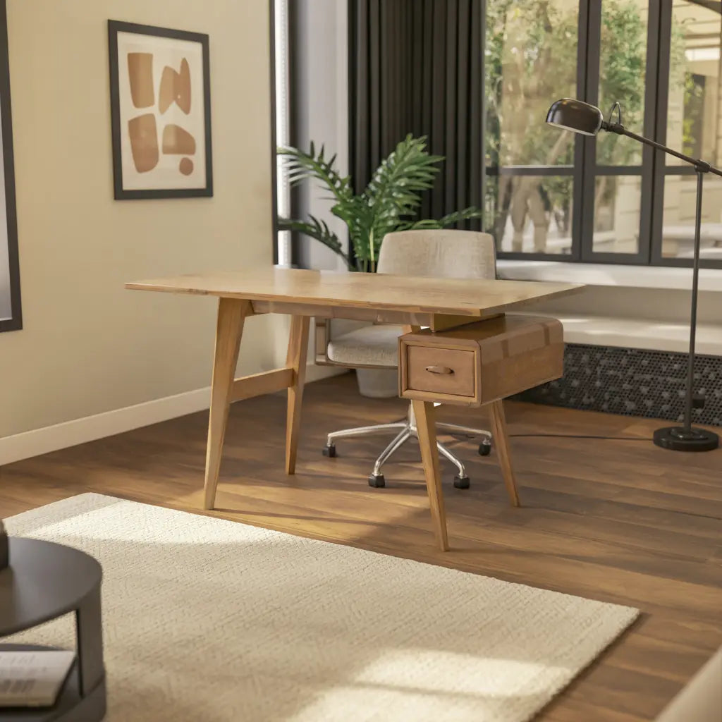 Mid-Century Desk With Drawer For Home Office Space Kitchnce