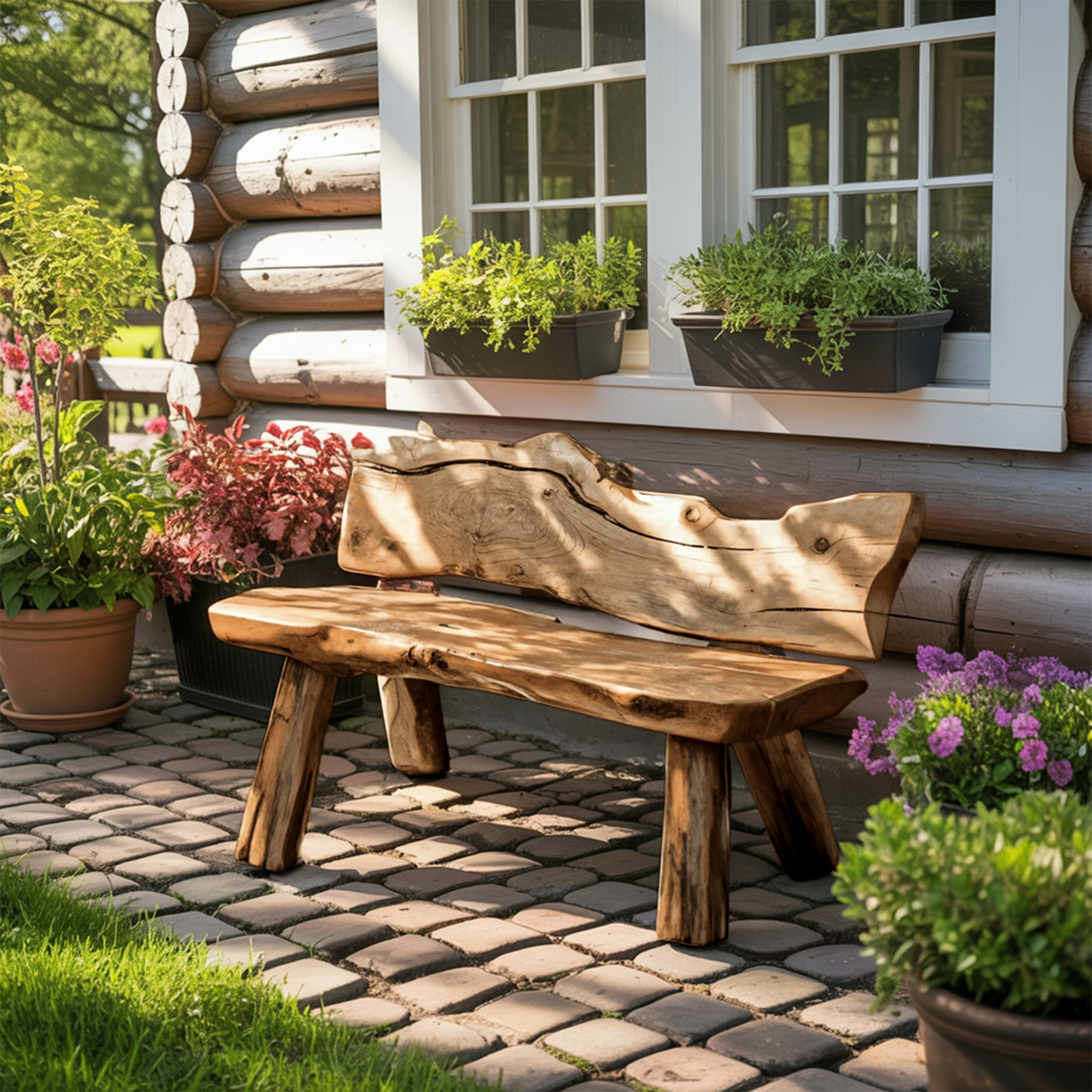 Rustic Live Edge Garden Bench For Patio Backyard And Forest Cabin Kitchnce