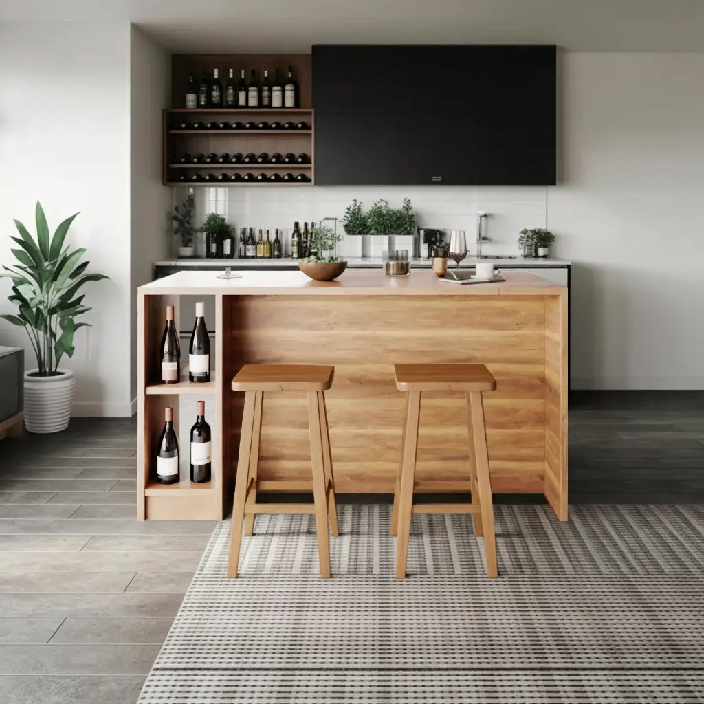 Contemporary Warm Wood Bar Table With Storage For Kitchen Or Breakfast Nook Kitchnce