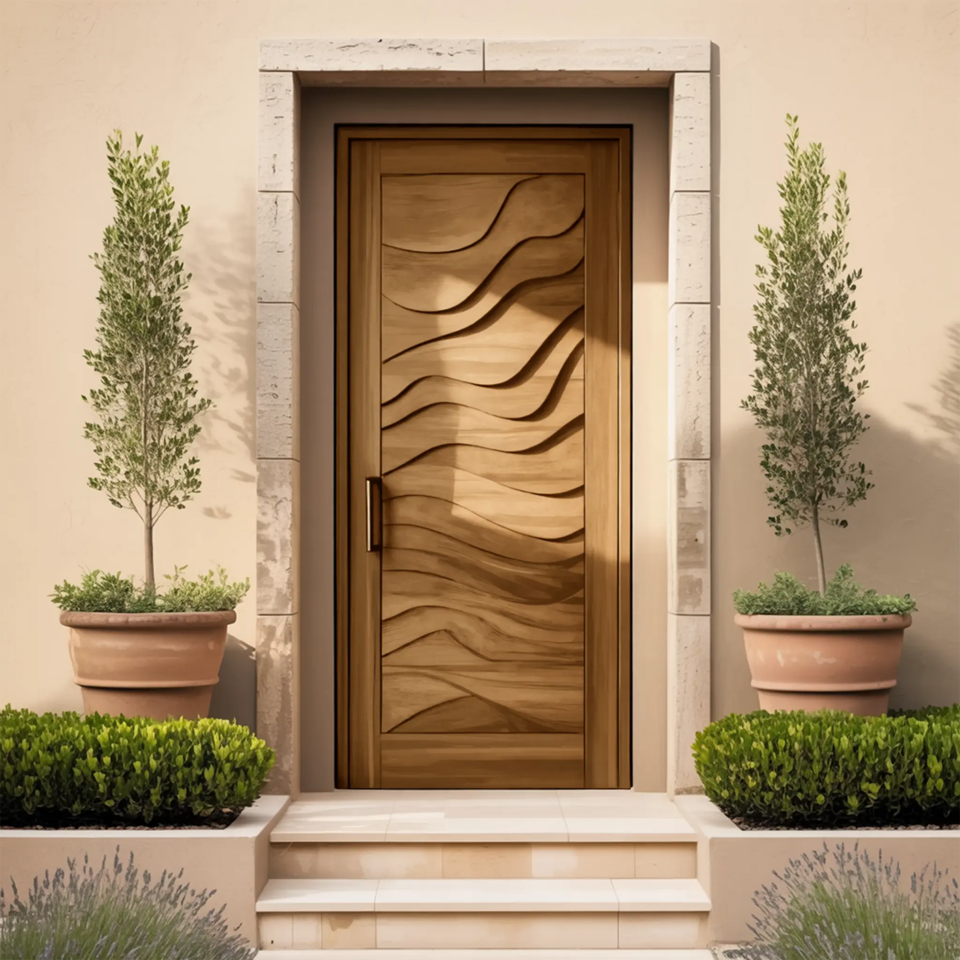 Modern Wave Carved Door Design With 3D Pattern For Hallway And Living Room Kitchnce