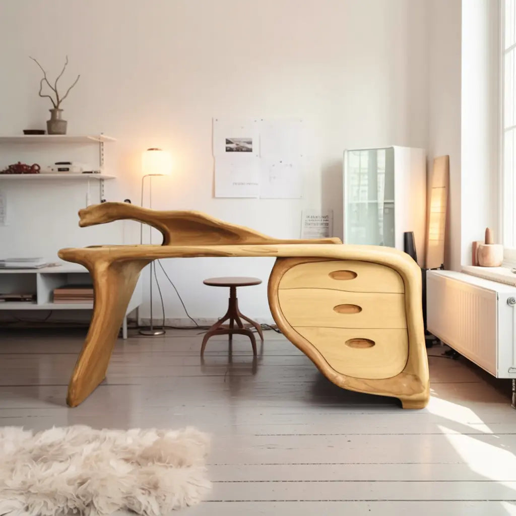 Modern Sculptural Desk With Drawers For Home Office And Studio Workspace Kitchnce