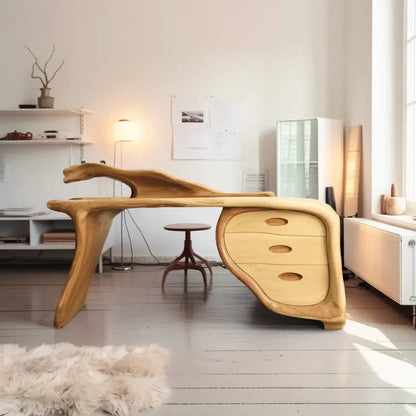 Modern Sculptural Desk With Drawers For Home Office And Studio Workspace Kitchnce