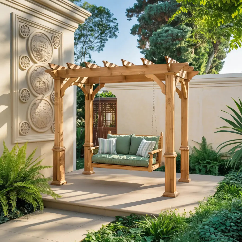 Rustic Pergola Swing Bench For Outdoor Garden And Lounge Kitchnce