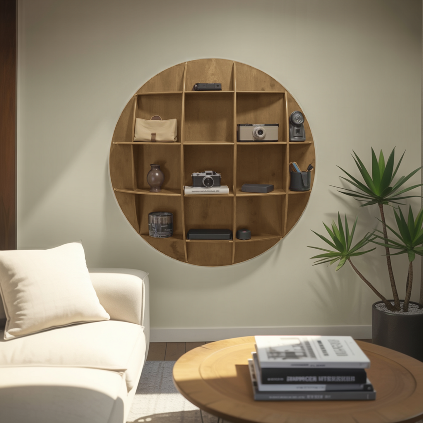 Modern Round Wall Mounted Shelf With Compartments For Living Room Office And Entryway Kitchnce