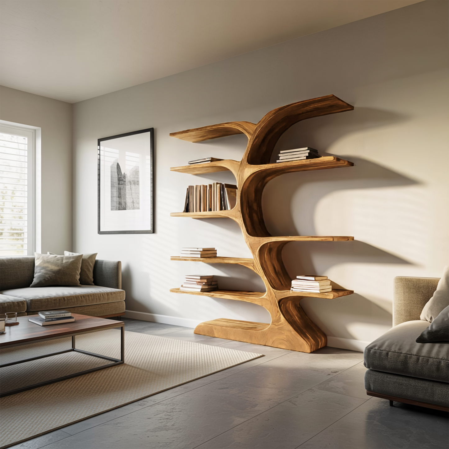Organic Curved Bookshelf For Open Space Kitchnce