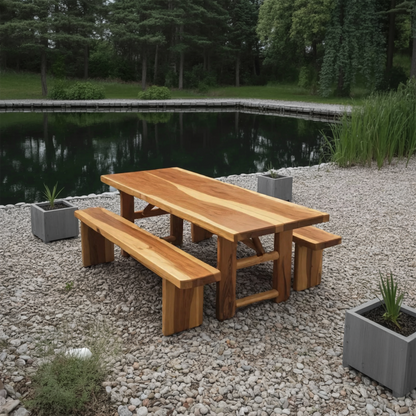 Rustic Outdoor Table With Benches For Garden Or Backyard Gatherings Kitchnce