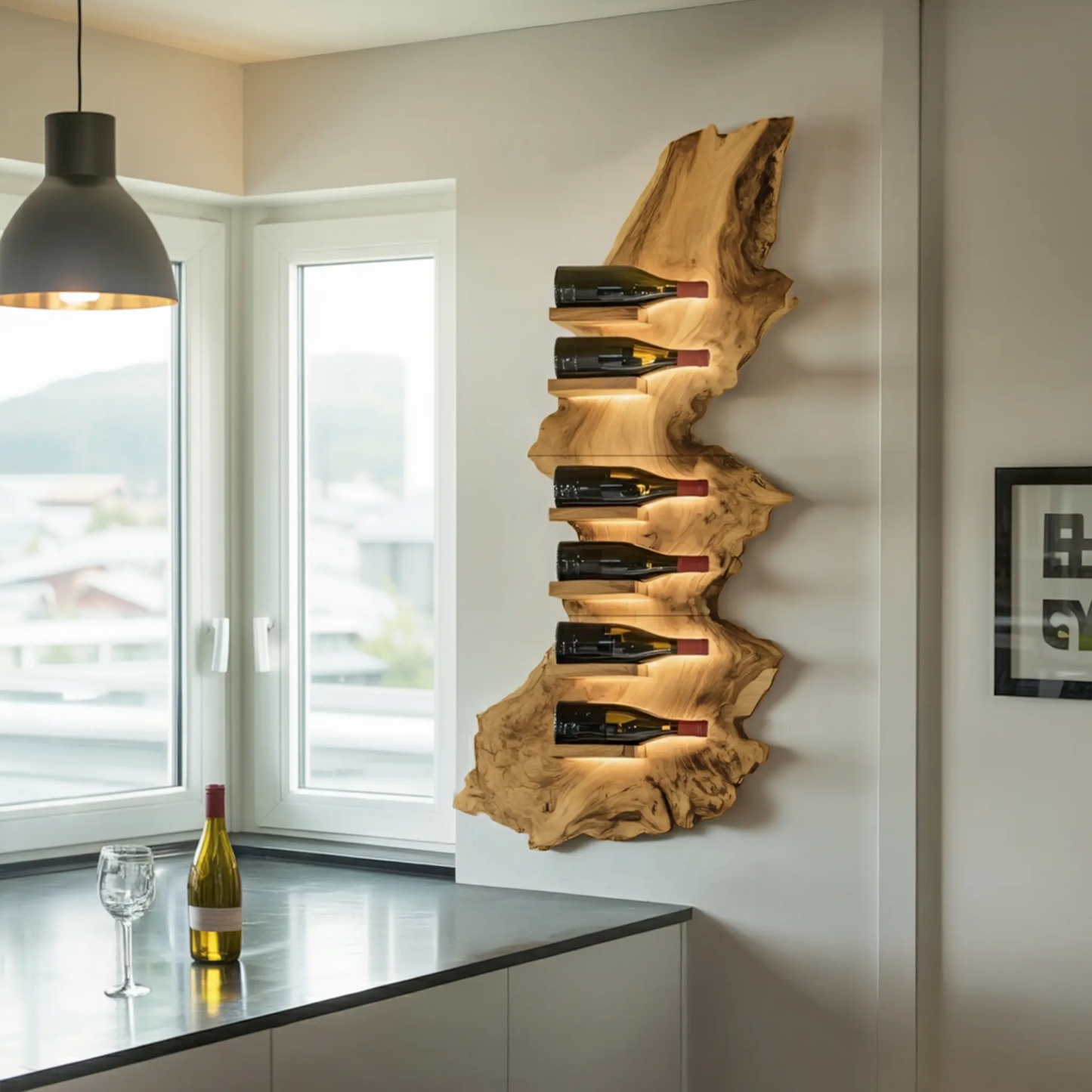 Mid Century Live Edge Wine Holder For Bar Decor Wine Shelf Kitchnce