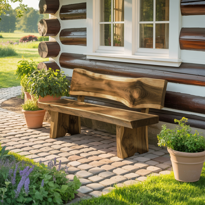 Contemporary Outdoor Wood Bench With Sculpted Back For Patio Or Courtyard Kitchnce