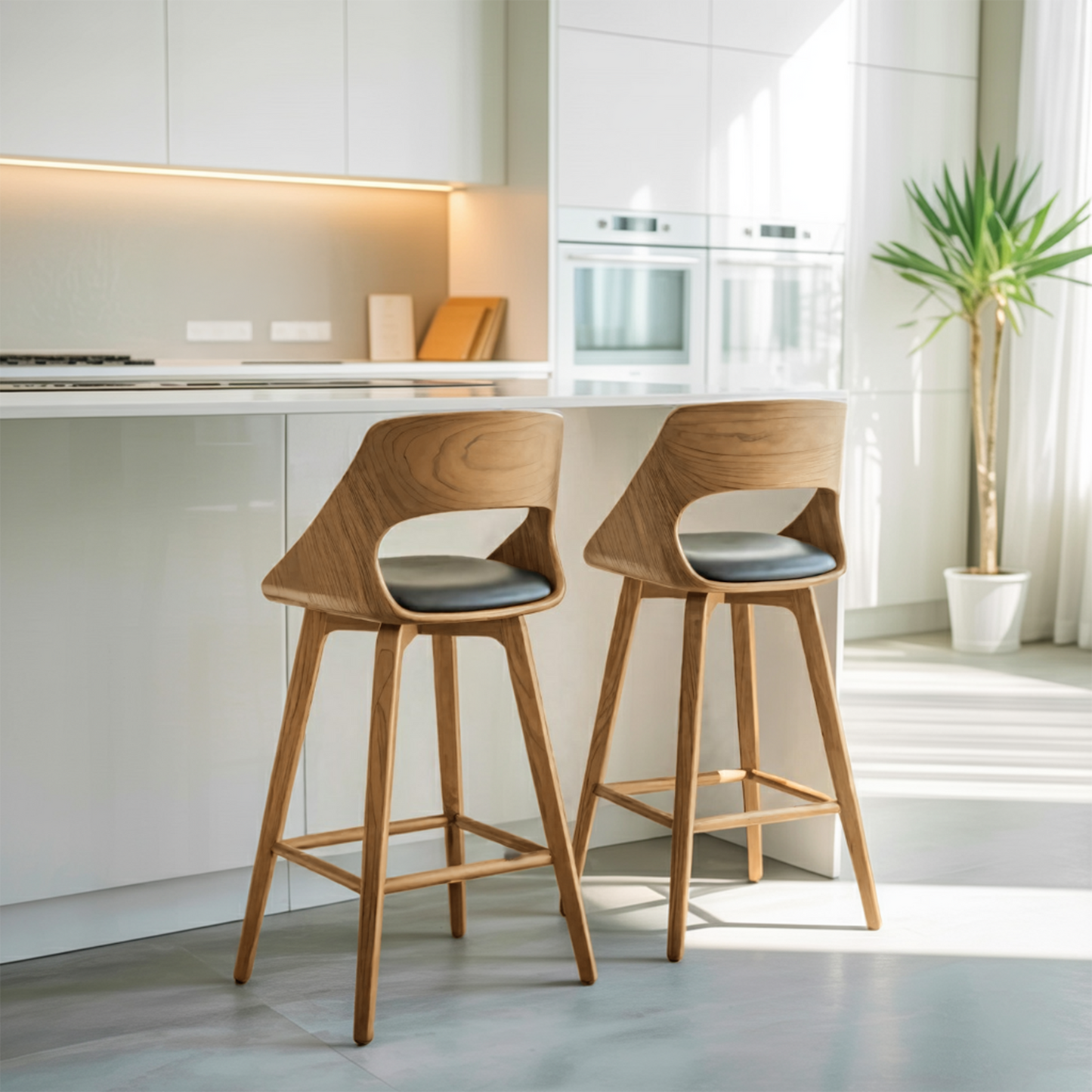 Mid Century Modern Bar Stool with Backrest For Kitchen Home Bar Kitchnce