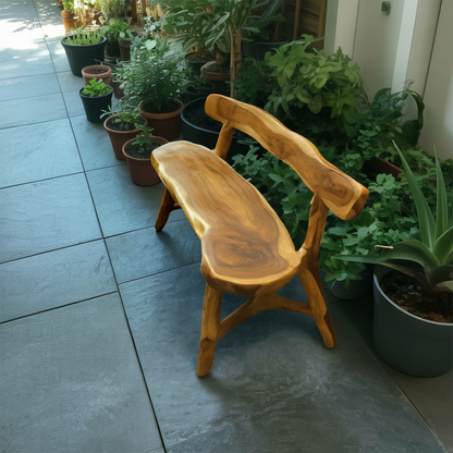 Rustic Live Edge Bench With Backrest For Garden Patio And Balcony Kitchnce