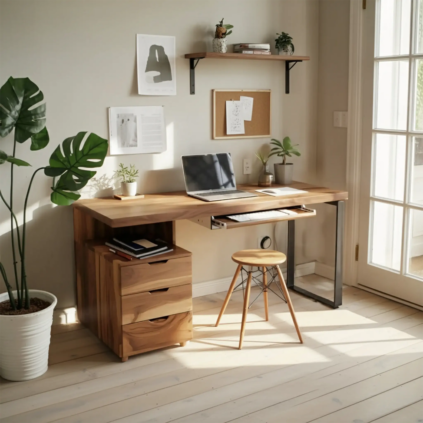 Contemporary Desk with Drawer For Home Office Workspace Kitchnce