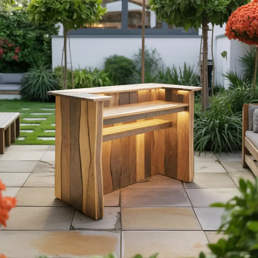 Rustic Live Edge Bar Counter With Lighting For Patio Kitchnce