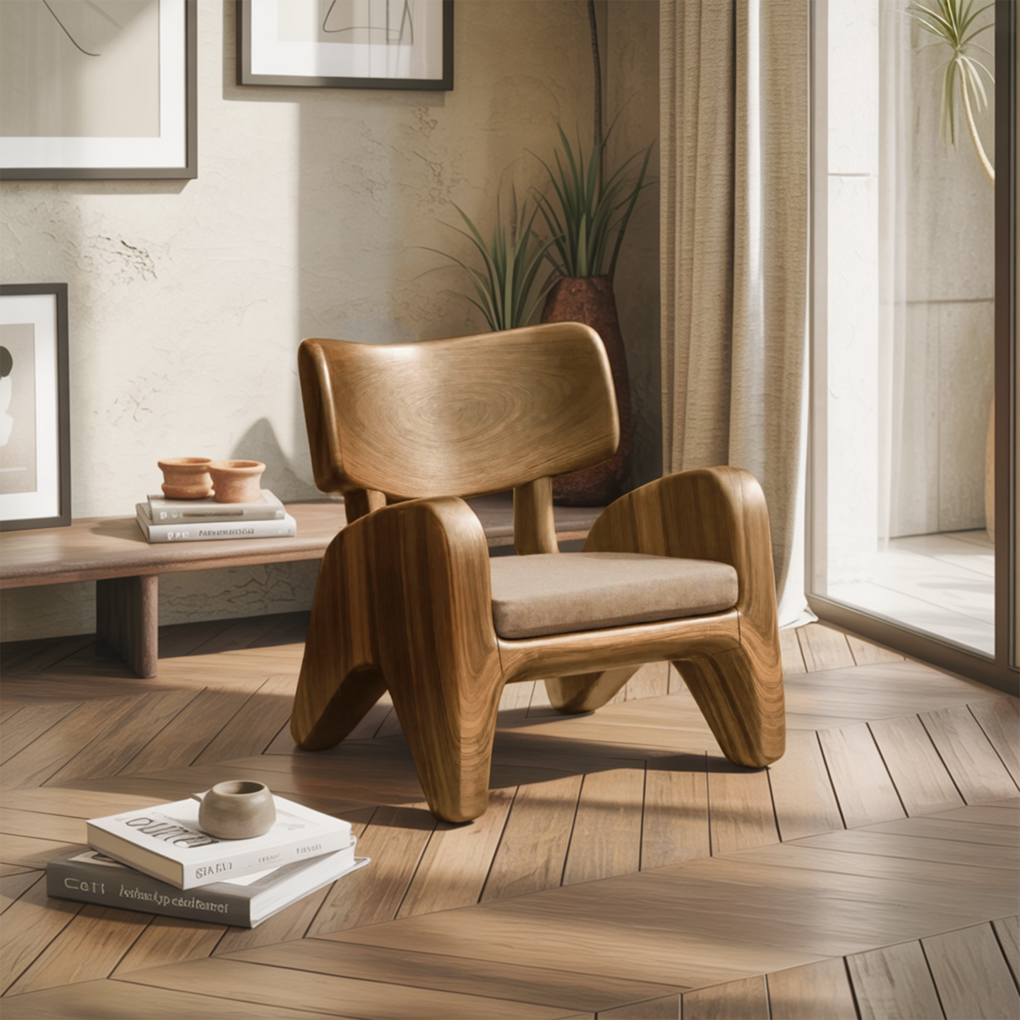 Contemporary Wooden Lounge Chair For Garden Or Reading Nook Kitchnce
