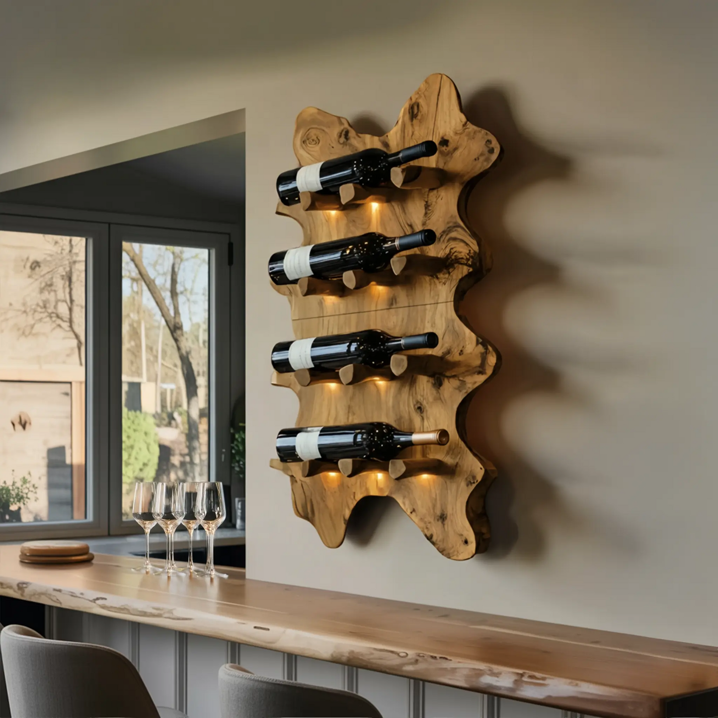 Rustic Live Edge Wall Wine Rack For Cozy Dining Rooms Kitchnce