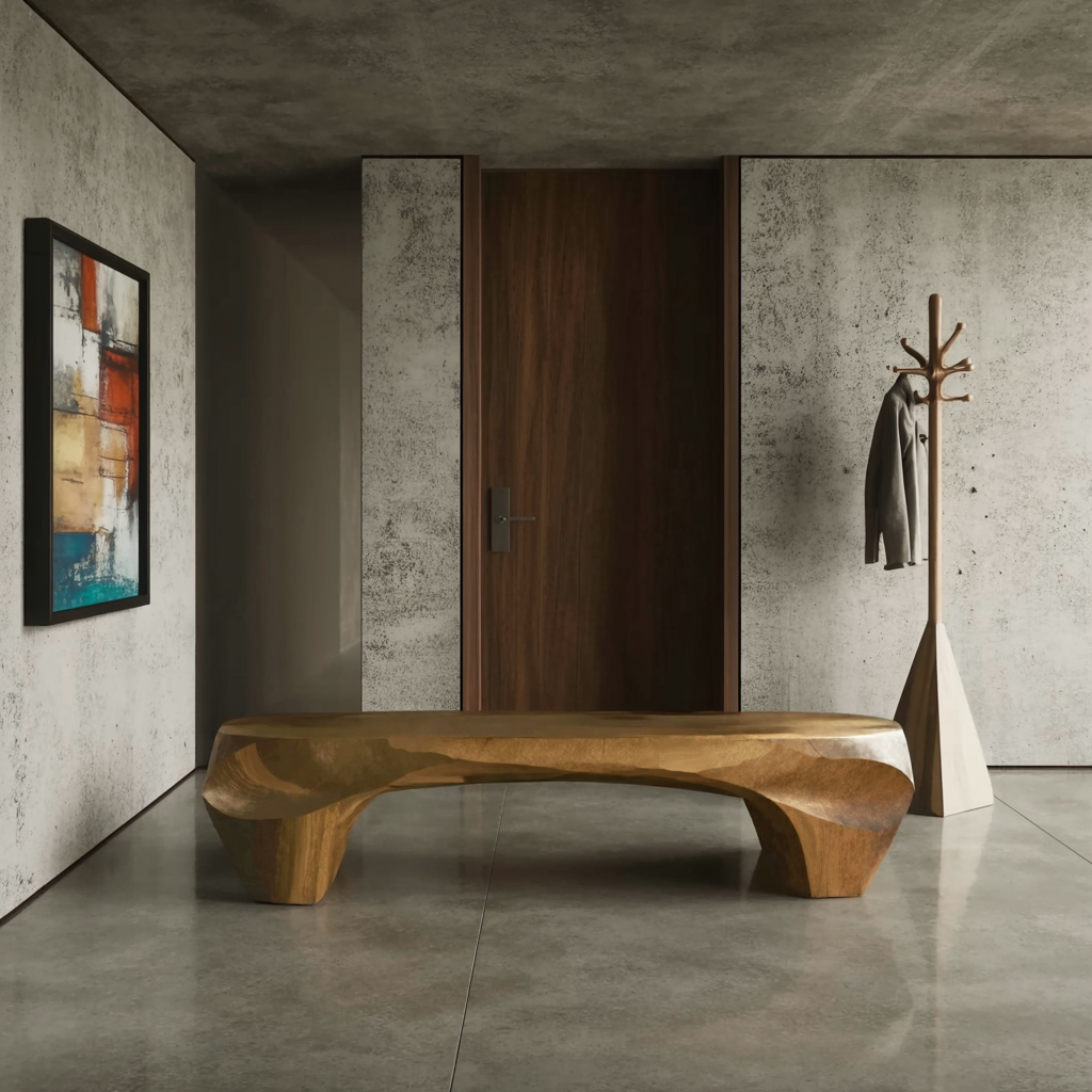 Modern Sculptural Bench And Wall Mirror For Entryway Kitchnce
