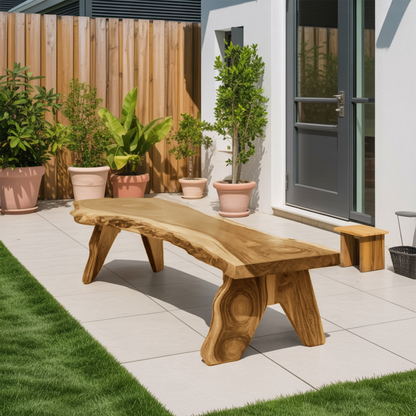 Rustic Live Edge Wooden Bench For Patio Or Garden Kitchnce