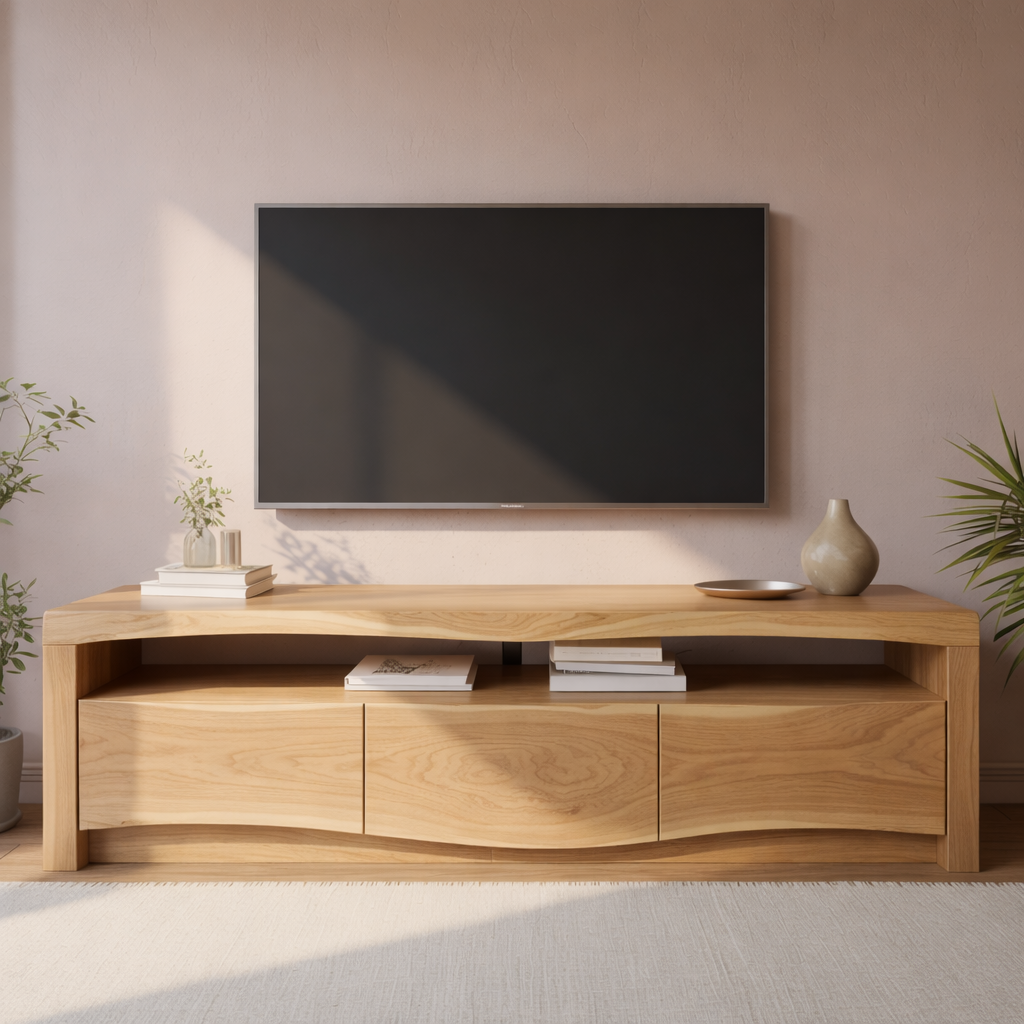 Modern Solid Wood TV Stand with Live Edge Top – Walnut Media Console Cabinet