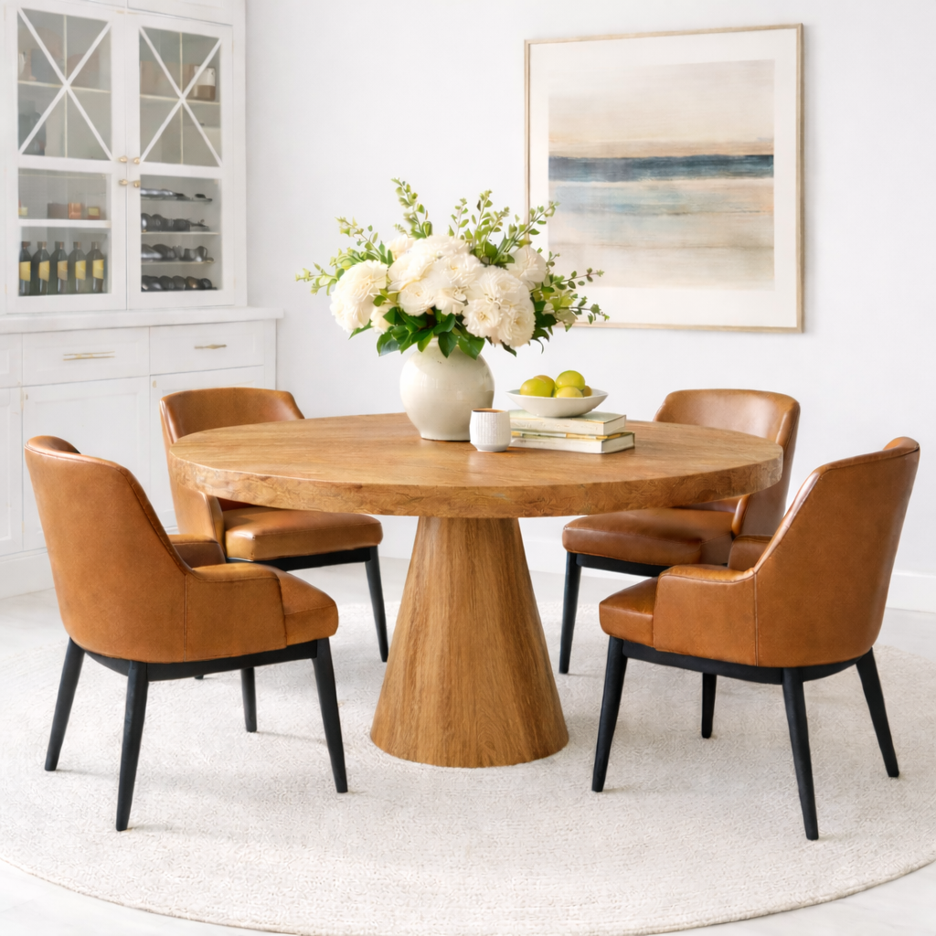 Round Solid Wood Pedestal Dining Table for Morden Home