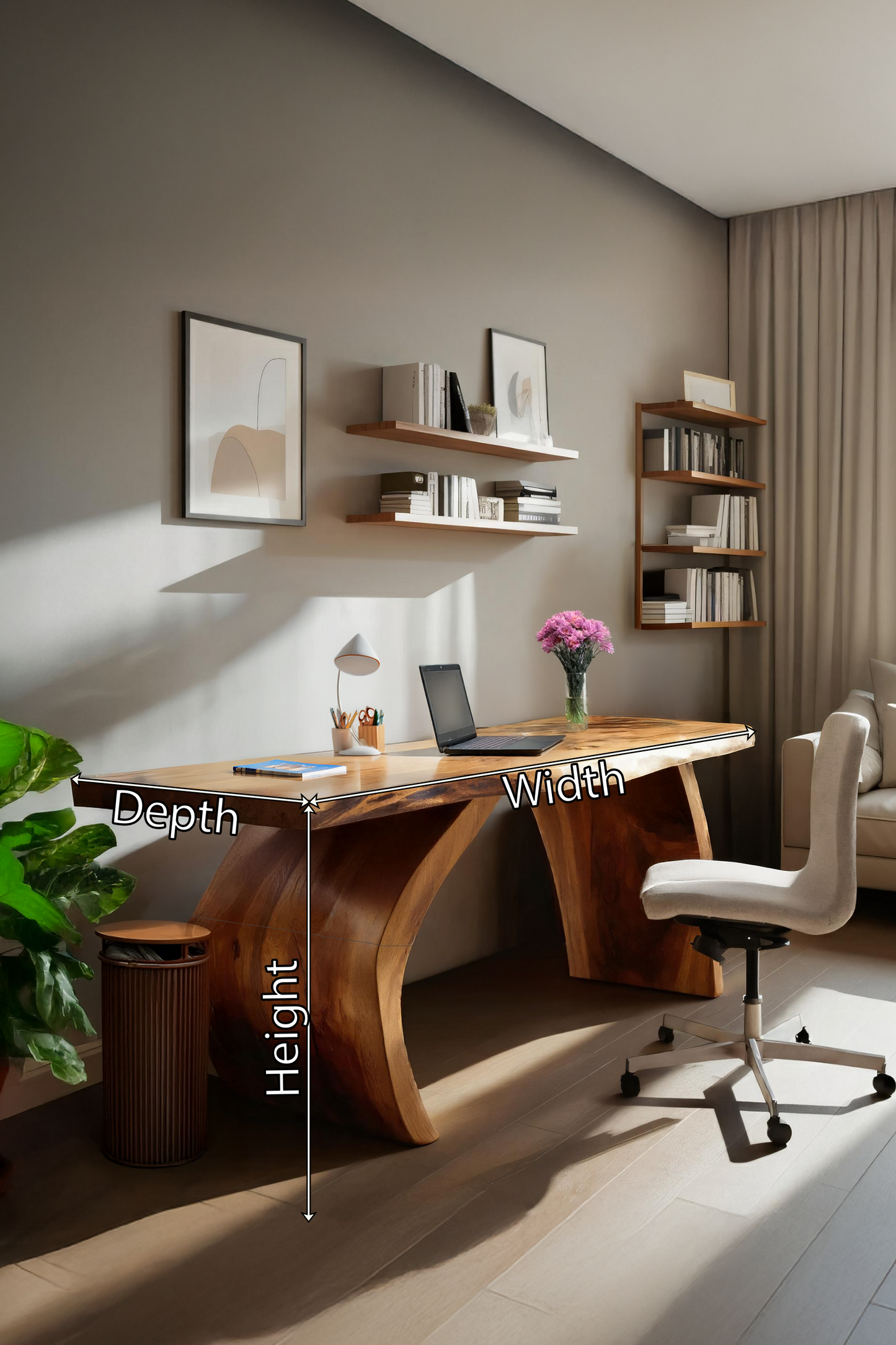 Handcrafted Wooden Live Edge Desk For Professional Office
