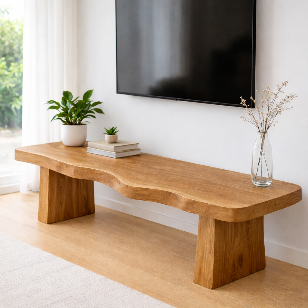 Live Edge Solid Wood TV Stand – Rustic Walnut Media Console Table for Living Room Kitchnce